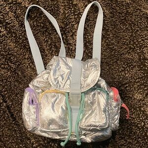 Zara Silver Kids Backpack with Multicolor Accents